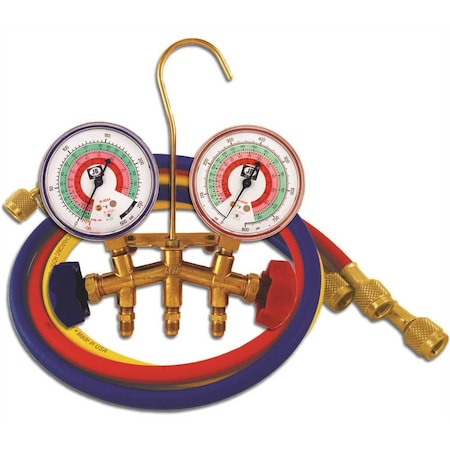 Jb Industries Brass 2-Valve Charging Manifold Assembly with 36 in. Standard Hoses for R-12, R-22, and R-502 M2-36